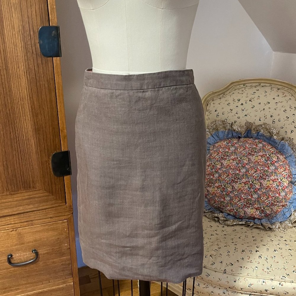 J Crew greige linen straight skirt sz 0